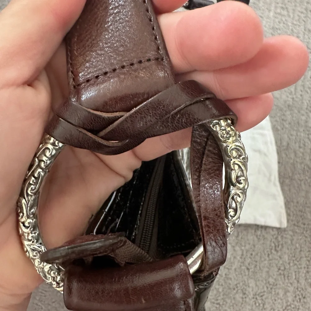 Brighton Glossy Croc-Embossed Shoulder Bag